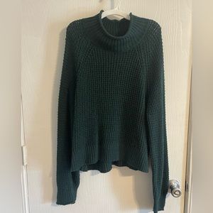 Green crochet cowl neck sweater